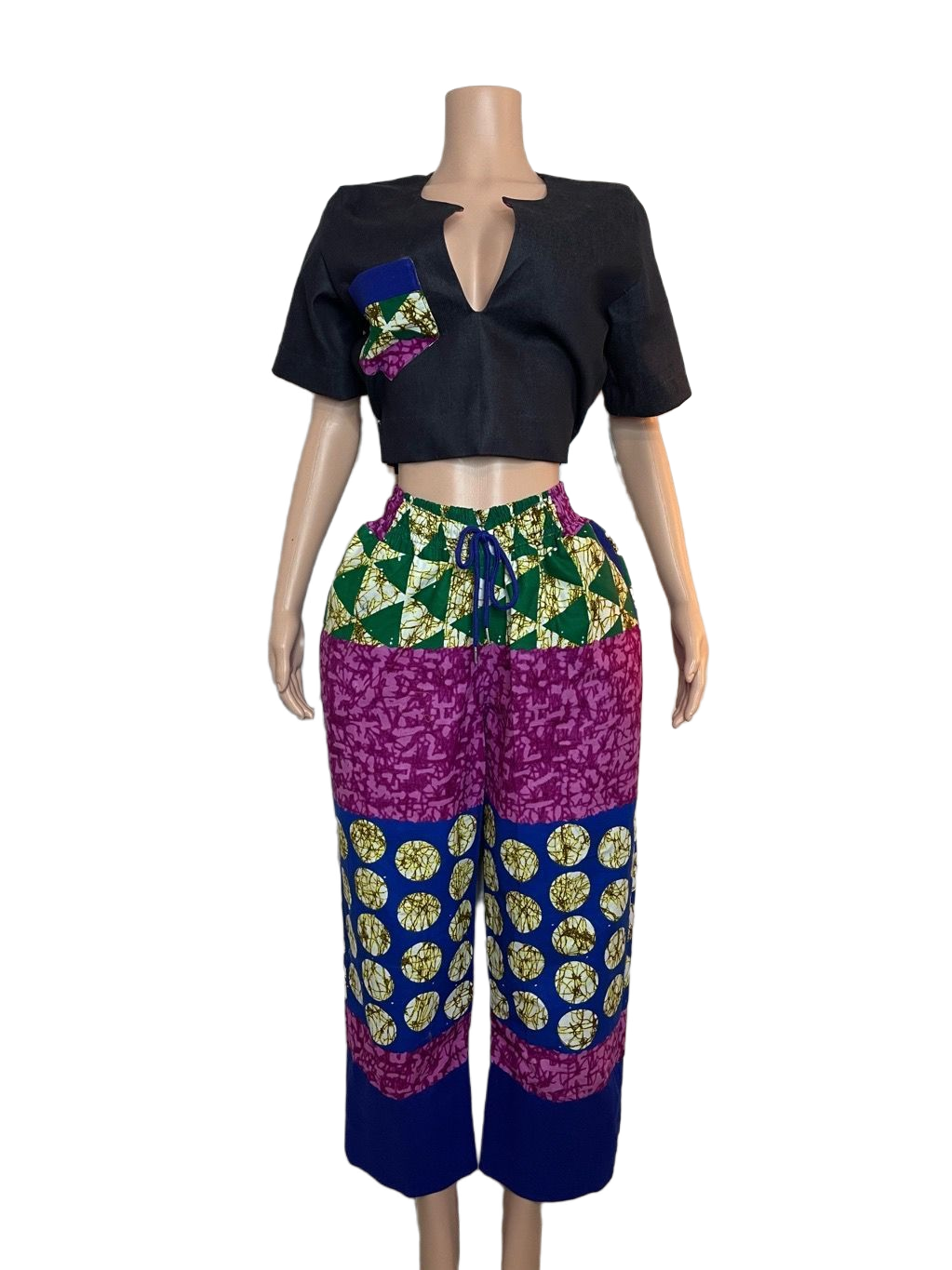 Ankara & Denim Cropped Pants Set